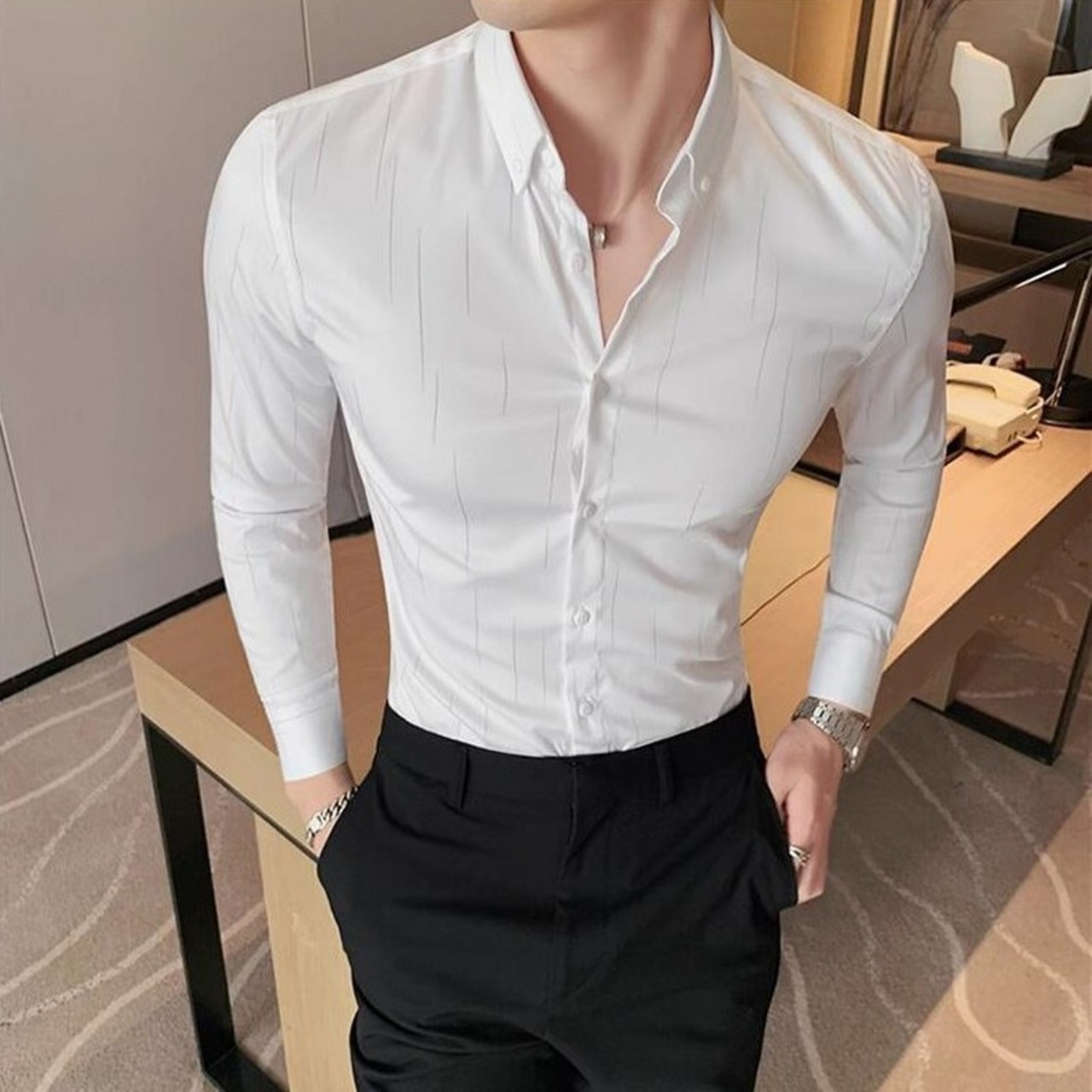 slim striped shirt 00078