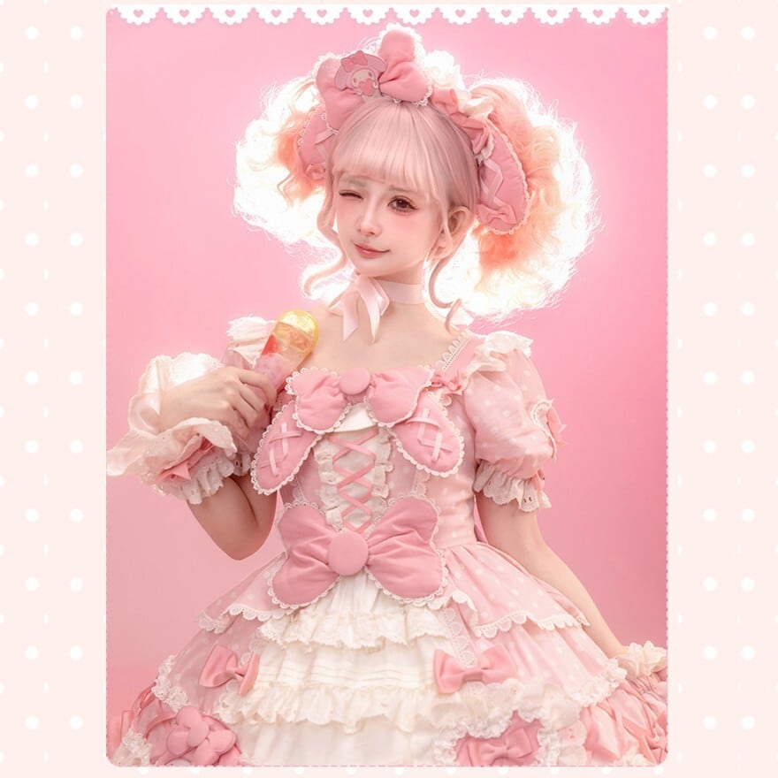 マイメロディコラボ ときめきピンクのアイドル甘ロリワンピース