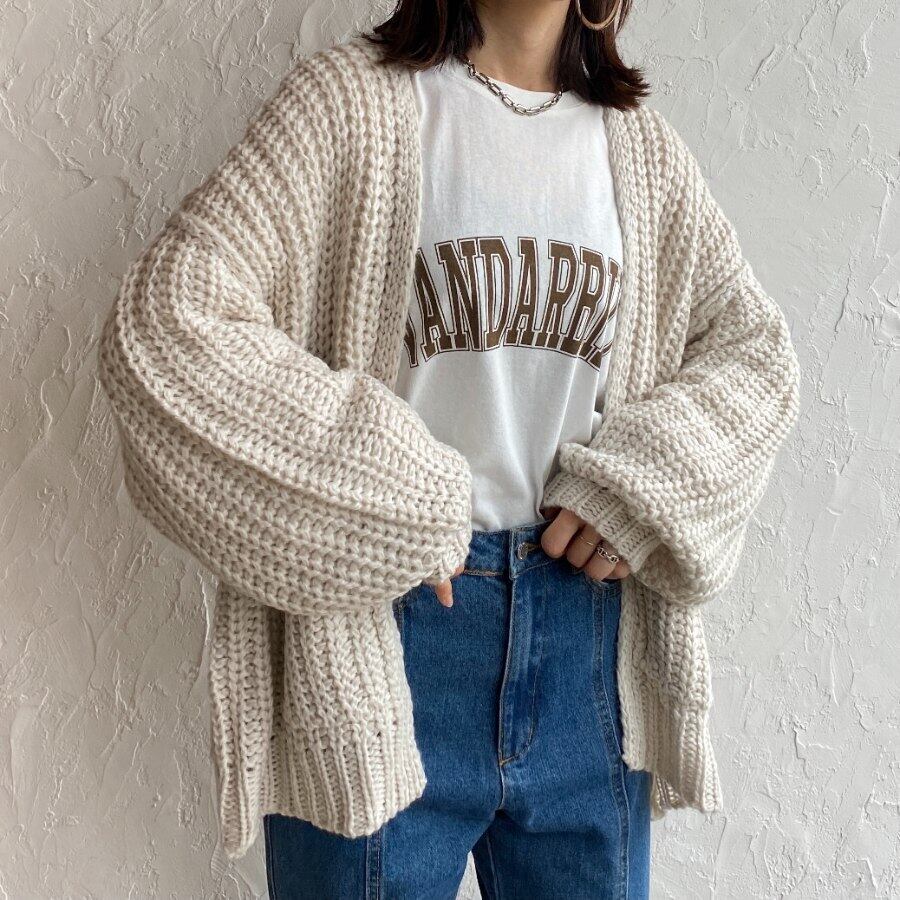即納 ざっくりローゲージ片畦編みバルキーオーバーサイズニットカーディガン Dee Ca Za4 She S Closet
