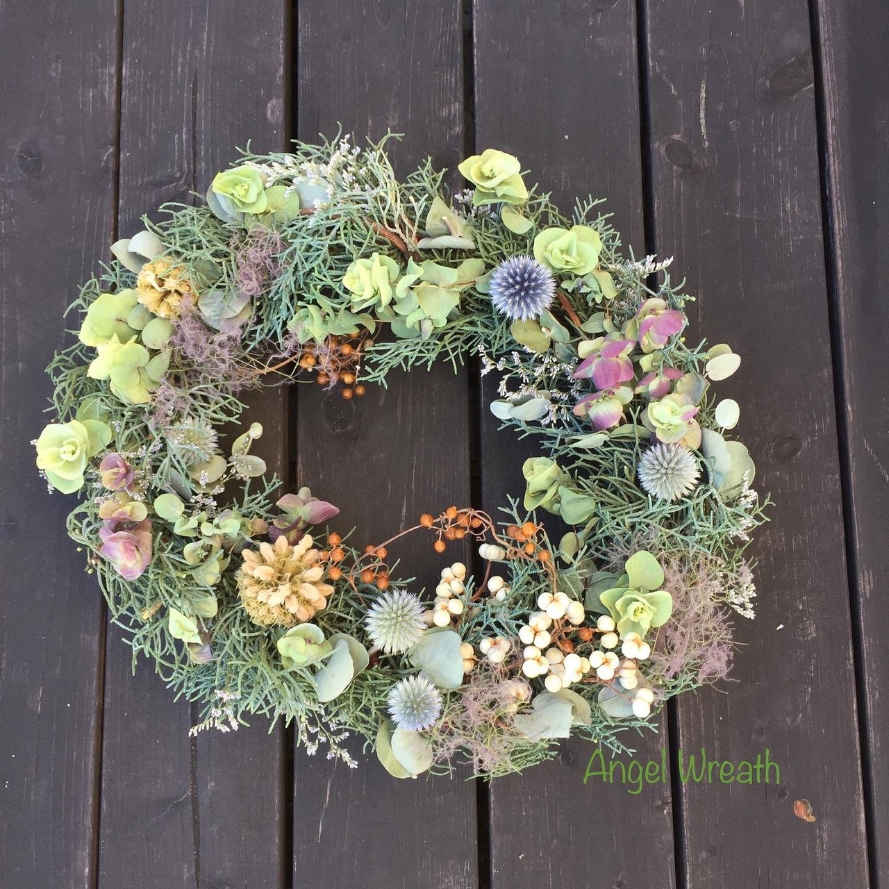 オレガノケントビューティーとユーカリのドライフラワーリース 誕生日  