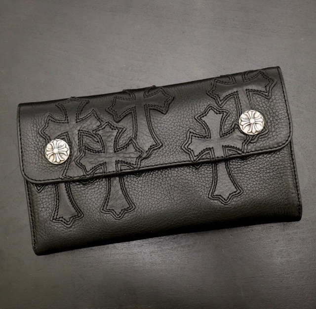 CHROME HEARTS クロムハーツ セメタリークロスパッチ ウェーブウォレット 三つ折り財布 長財布 クロスボタン