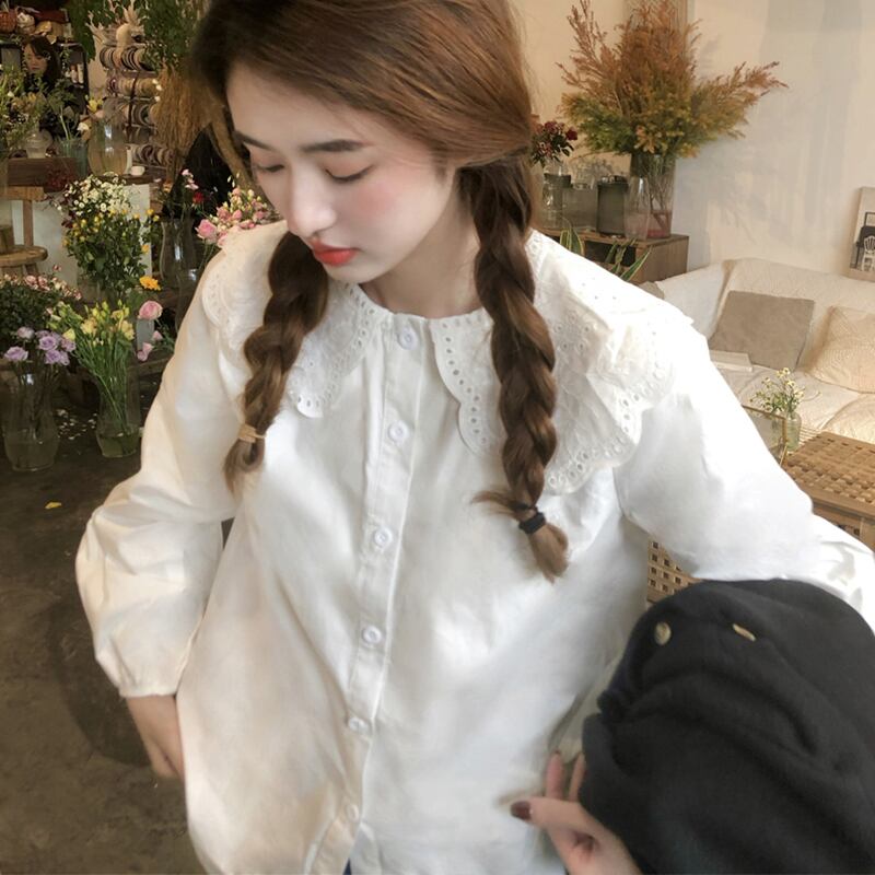 トレンド レース襟 ビッグカラー 長袖 シャツ 白シャツ ガーリー かわいい 甘め 襟見せコーデ トップス 韓国っぽ 2 Macaron トレンド レース襟 ビッグカラー 長袖 シャツ 白シャツ ガーリー かわいい 甘め 襟見せコーデ トップス 韓国っぽ 2 Macaron