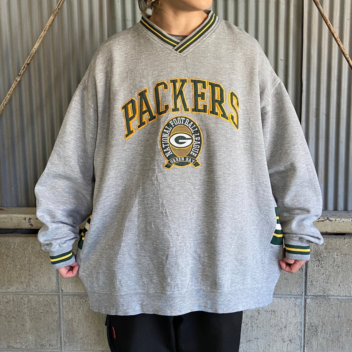 NFL 90s packers 刺繍 スウェット ライトグレー  L相当