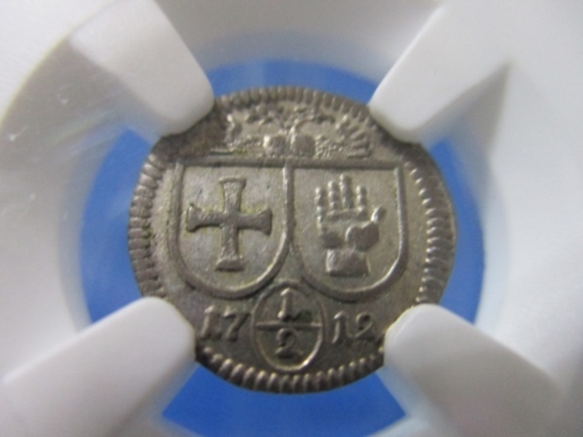 ドイツ 1/2クロイッツァー銀貨☆1712年／極美品・準未使用／ハル市 