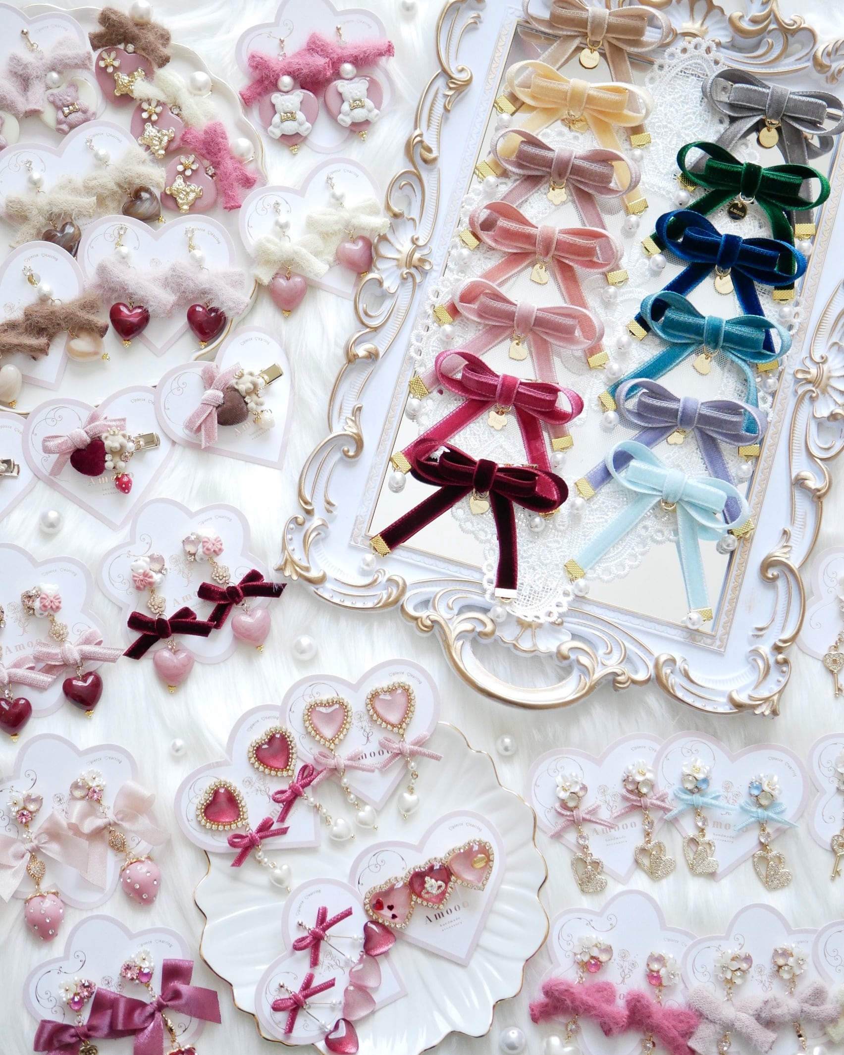 新色追加♡選べる リバティリボンヘアゴム&ヘアクリップ *ハンドメイド 396 ベルベットスウィートリボンヘアゴム/バレッタ/ヘアクリップ | Amooo