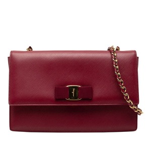サルヴァトーレフェラガモ ヴァラ リボン チェーン ショルダーバック ピンク レザー レディース Salvatore Ferragamo 【中古】