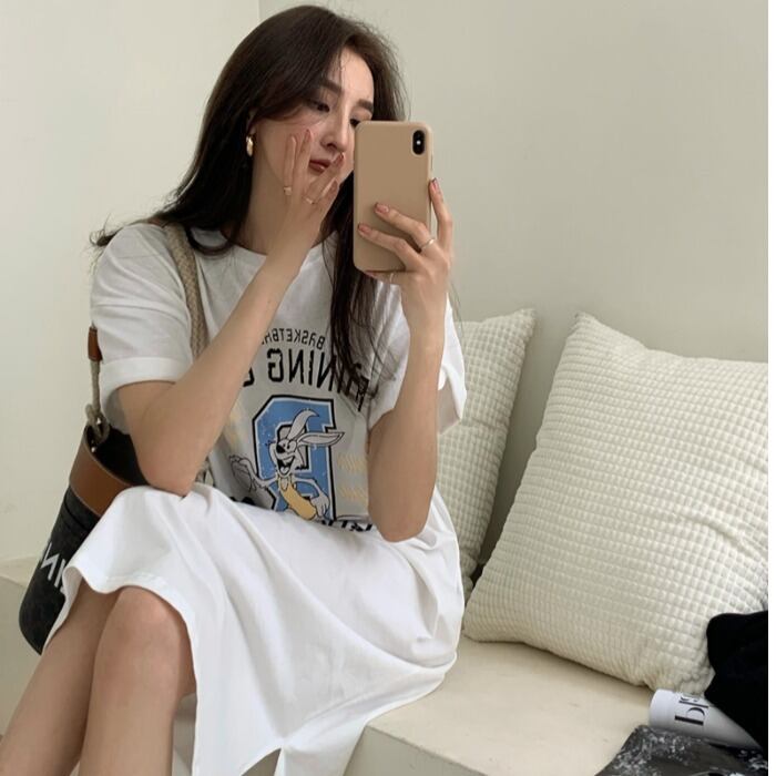 スカート サマースタイルスタンダードルーズカジュアルプリントTシャツ ドレス レトロ 夏物 ドラファッションホール61598424437