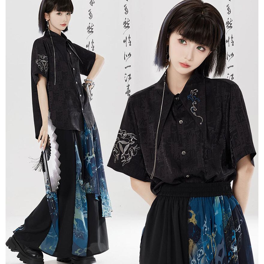 サブカル 服 地雷系 通販 チャイナ風服 半袖シャツ プリント柄 卿棠オリジナル