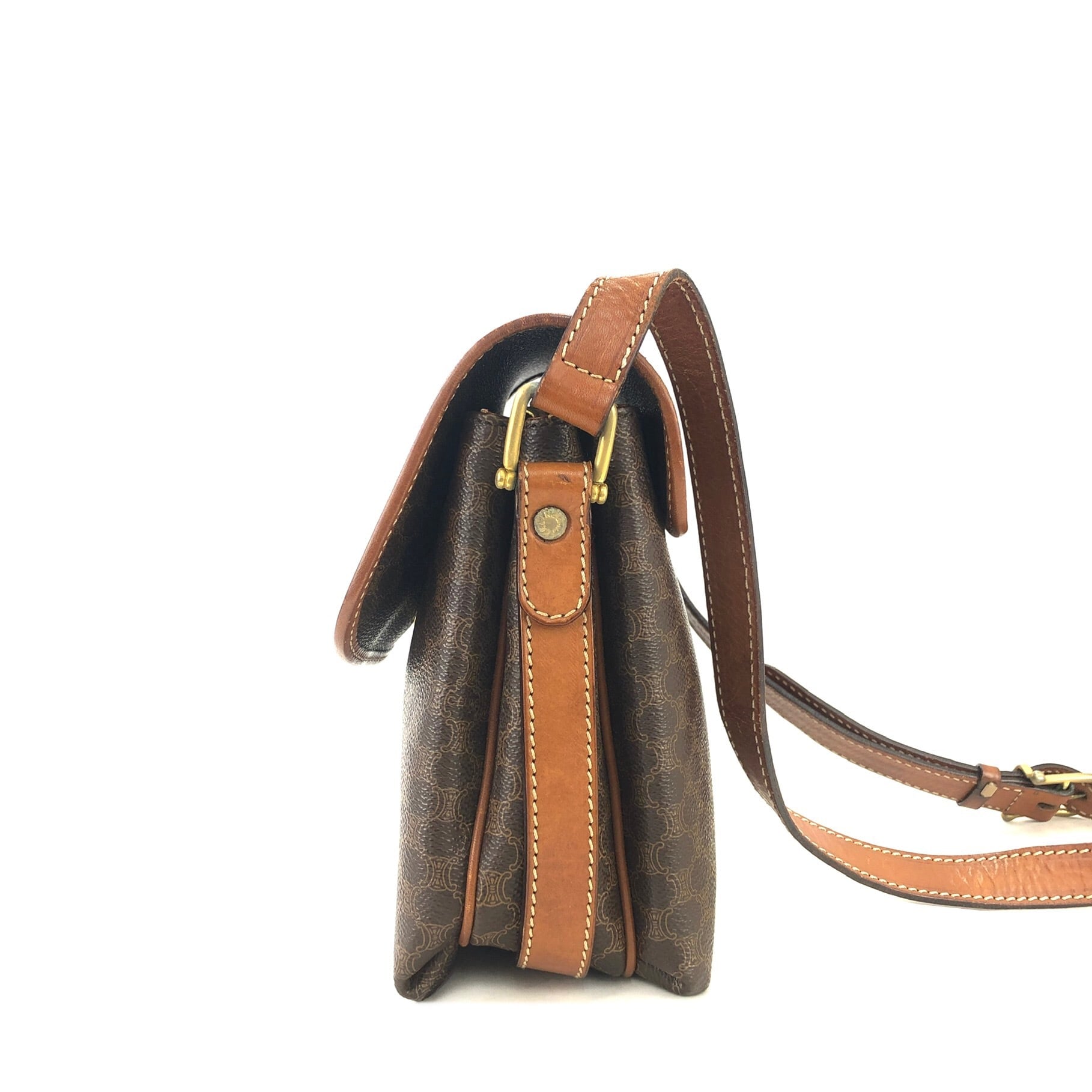 CELINE セリーヌ マカダム ブラゾン型押し ショルダーバッグ ブラウン
