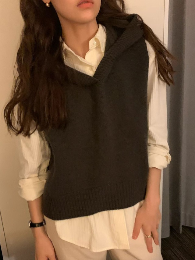 (予約) LIFFEY / Erin hood knit vest 3color