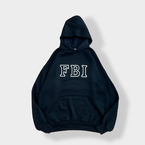 【FBI】80s 90s USA製 FBI 刺繍 ロゴ スウェット パーカー フーディー プルオーバー XL ビッグシルエット オーバーサイズ 黒 US古着