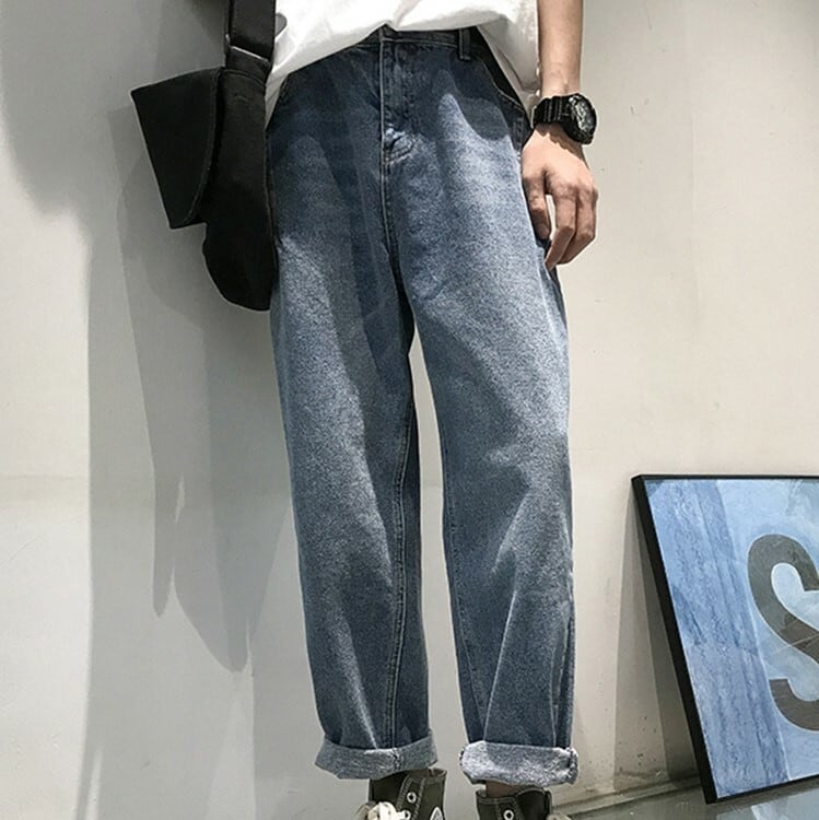 全2色 デニム パンツ ストレート カジュアル 無地 おしゃれ