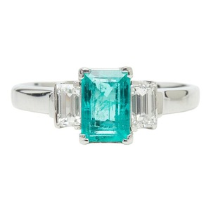 Pt プラチナ エメラルド ダイヤモンド エメラルド0.65ct ダイヤ0.20ct リング 指輪 レディース 9.5号 【中古】