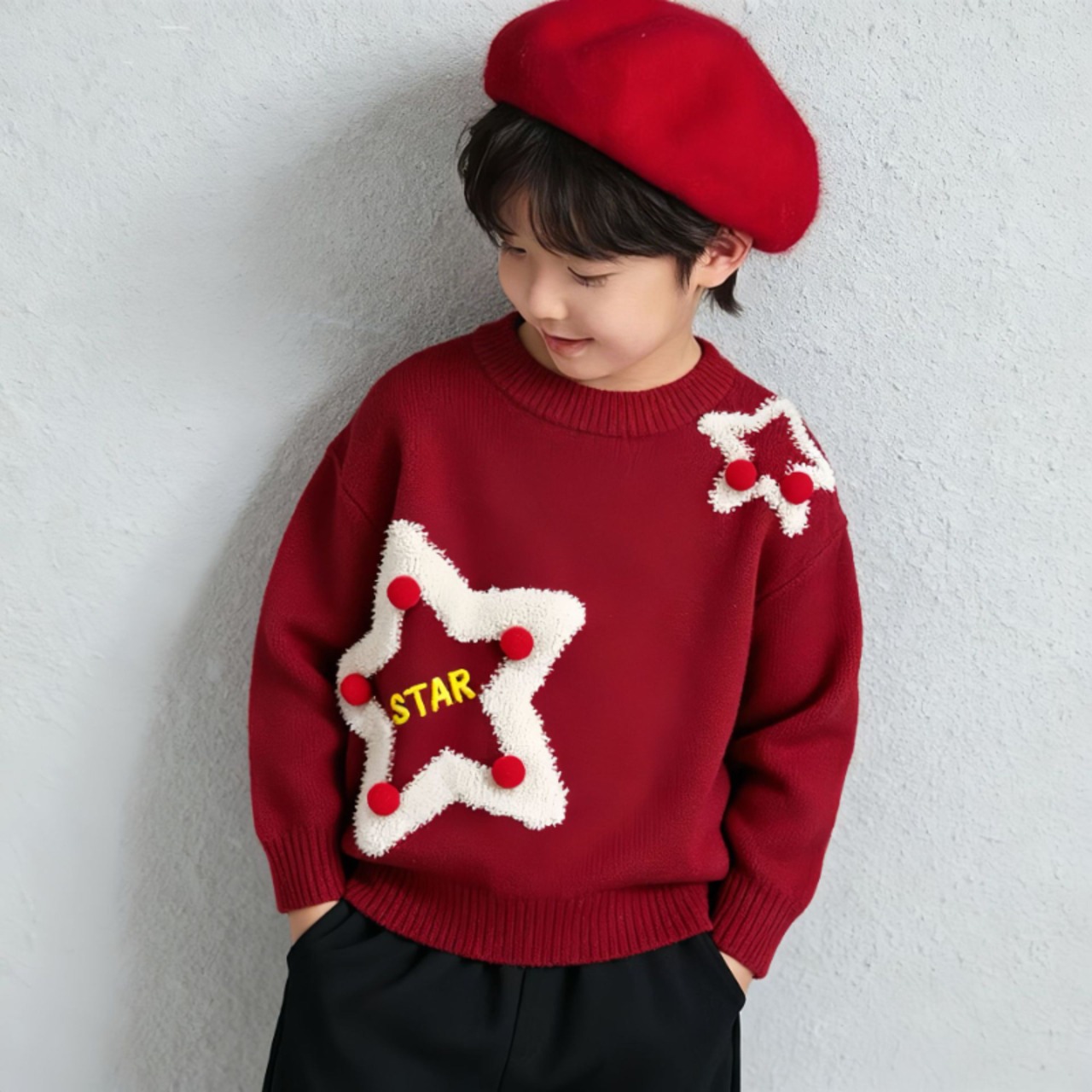 冬花柄星柄セーター