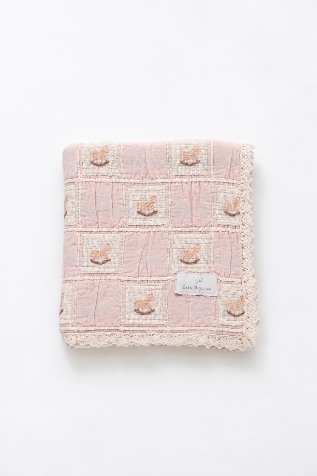 【 Bebe Organic 26AW 】 Rocking Horse Blanket / Mauve Horse Patchwork