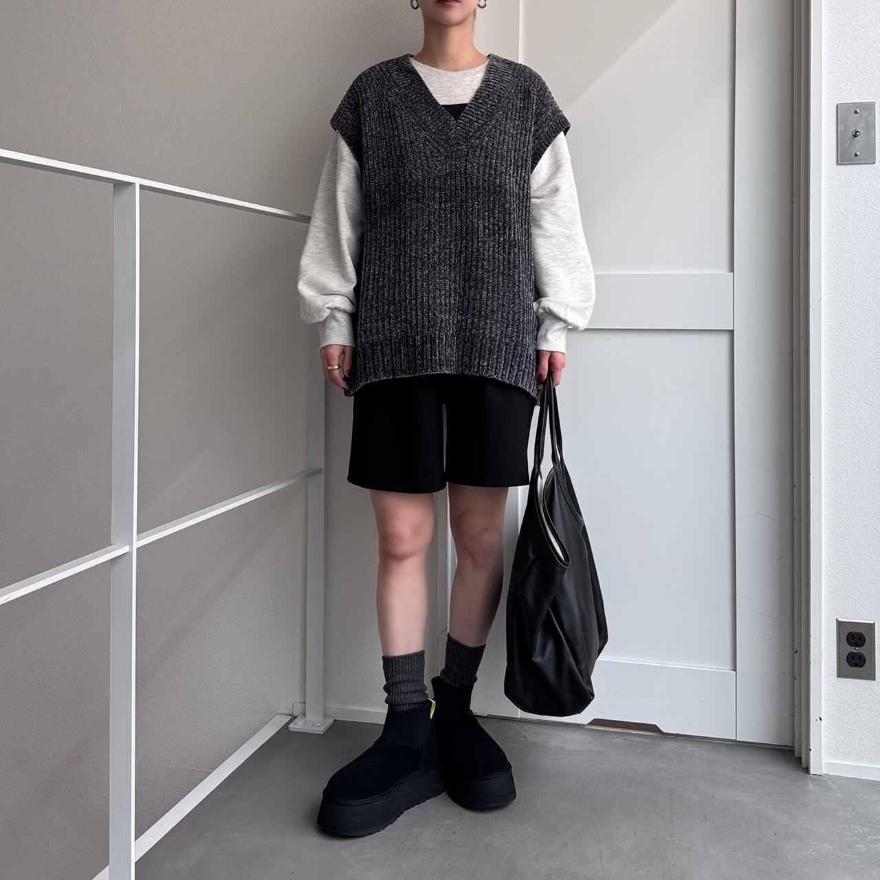 モールニットルーズvest/グレー