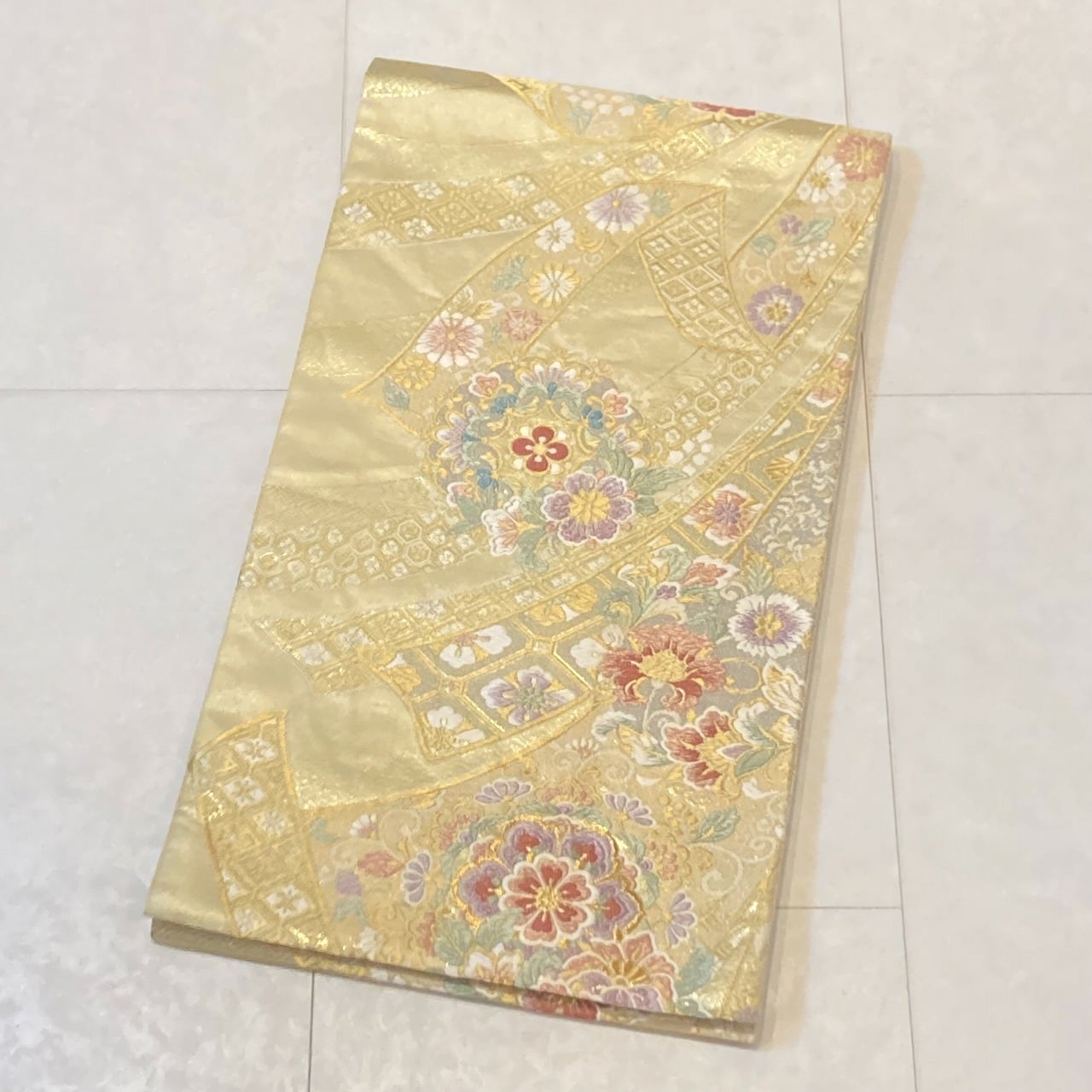 新品・未使用/袋帯 着物 桂由美・上品で煌びやかな帯 桂由美 唐織 華紋 熨斗 袋帯 正絹 金糸 黄緑 白 紫 ピンク ゴールド