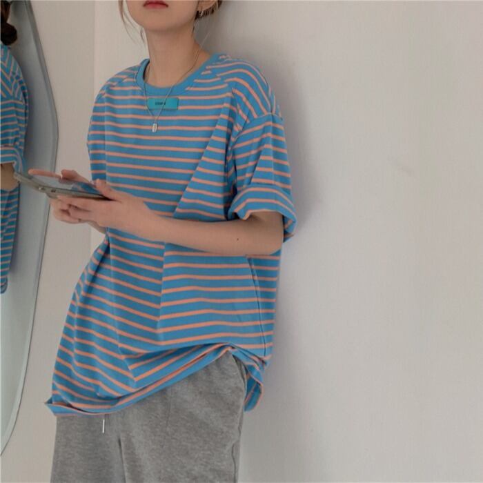 ストライプTシャツ シャツ ルーズサマートップス 夏物 モンロー19121639999