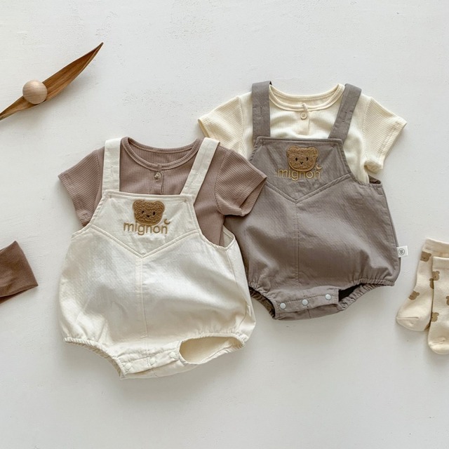 【BABY】夏作ベビー くま柄 Tシャツ サロペット セットアップ