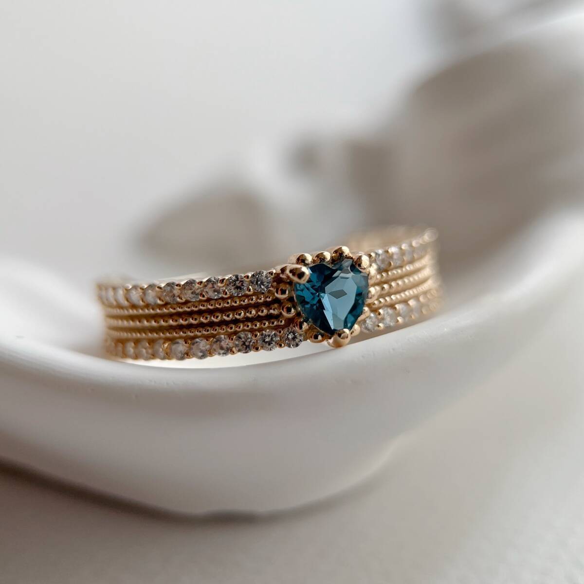 天然ロンドンブルートパーズのハートリング　silver925製