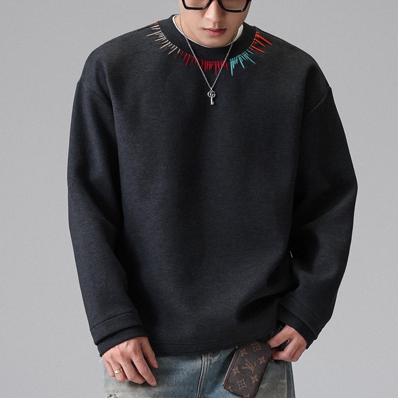 Long Sleeve Crew Neck Drop Shoulder Pullover Sweat ◇2color H0992