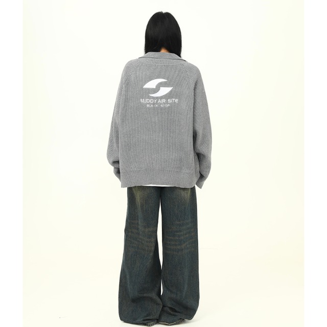 back logo knit zipper cardigan　バックロゴニットジッパーカーディガン　J1505