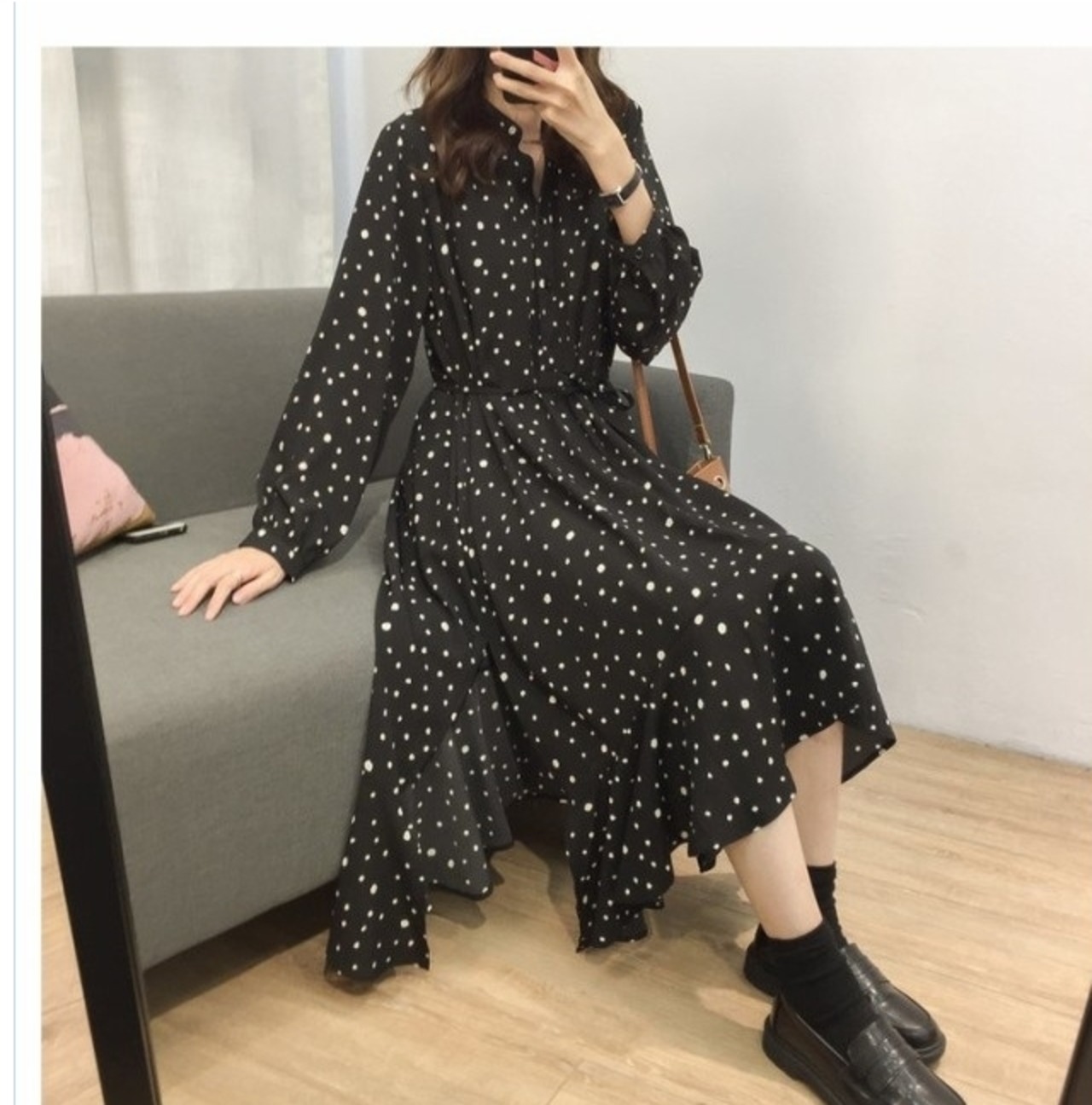 韓国 冬服 レディース 大きいサイズ 秋服 水玉ワンピース 大きいサイズ 