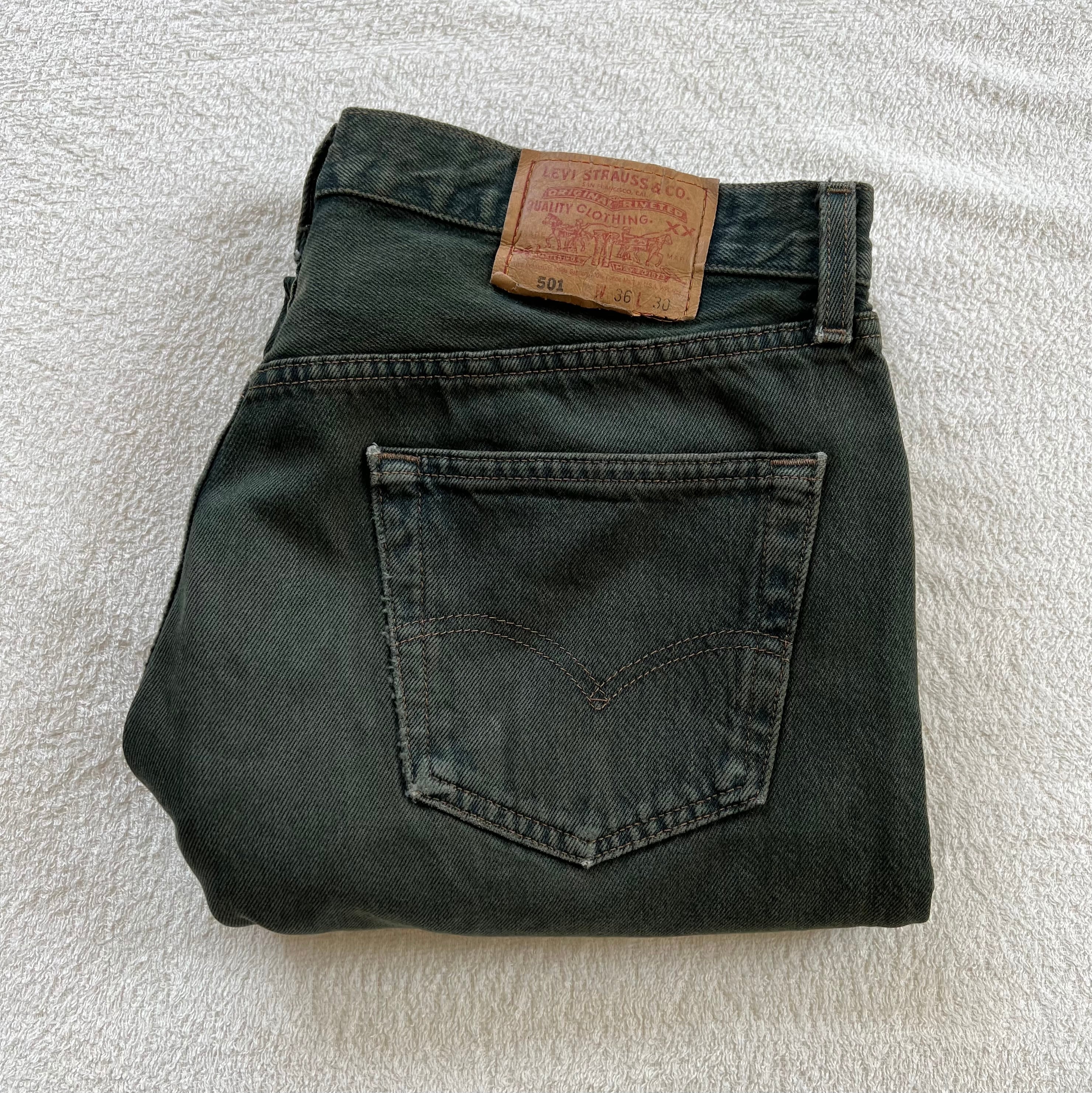 Levi's 501 USA製 W36 リーバイス グリーン カラー デニム パンツ 後