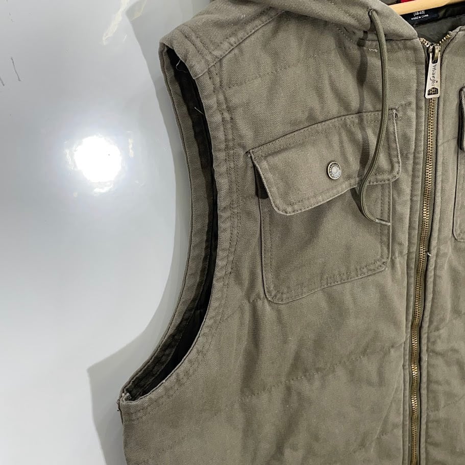 デッドストック　ラングラー Wrangler 中綿　ワーク　ダックベスト 古着 ラングラー Wrangler フード付き 中綿入り ダックベスト メンズS