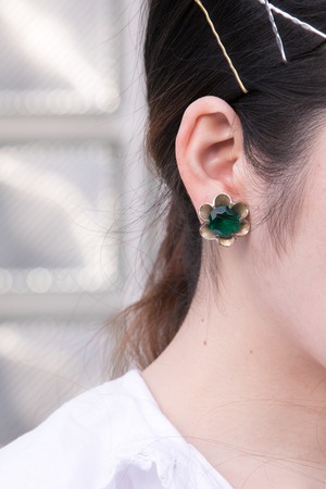 【Run Rabbit Run Vintage 】Green flower earring