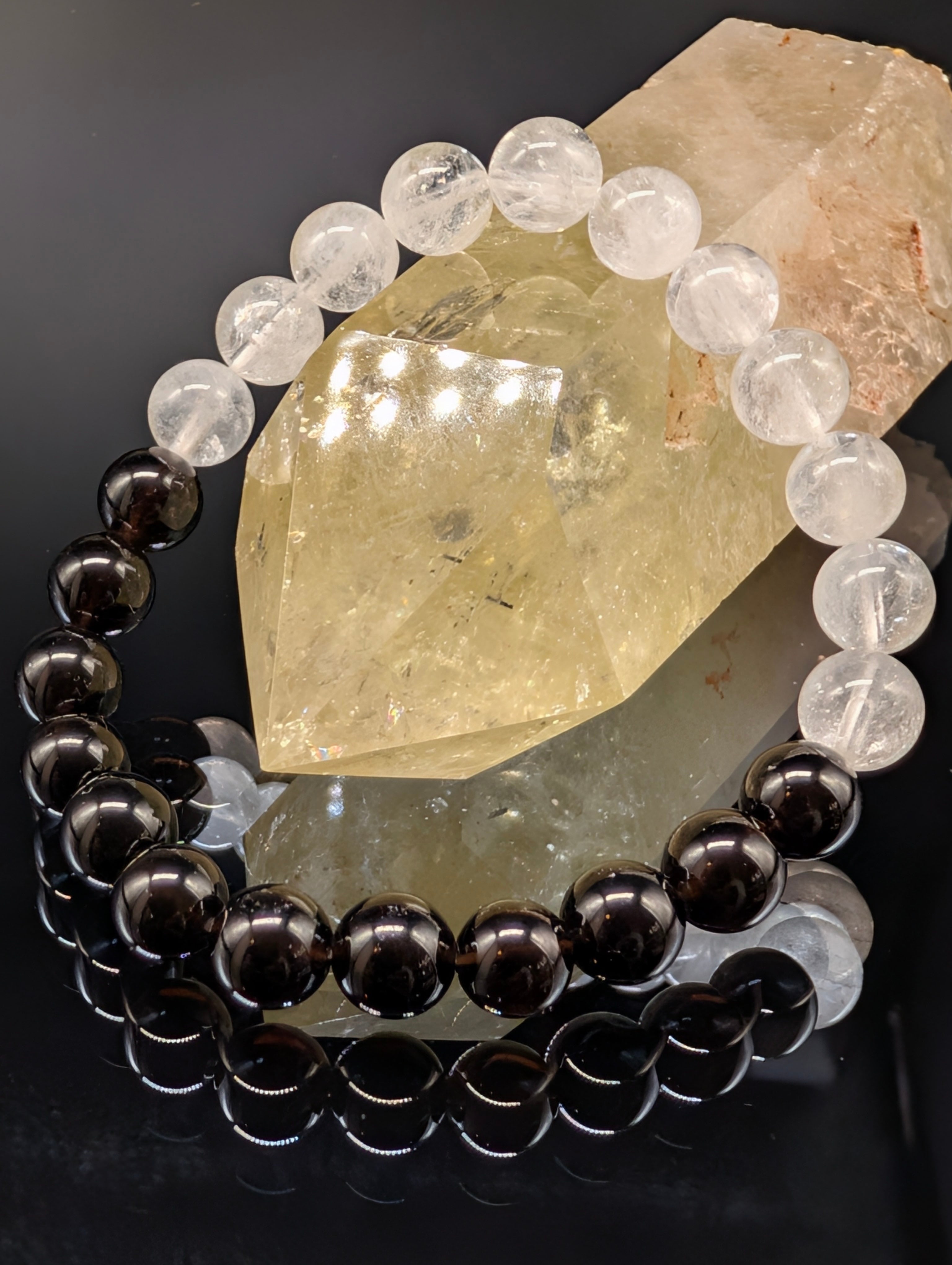 高品質・鑑別済み】モリオン・ルチルクォーツ 6mm・ブレスレット