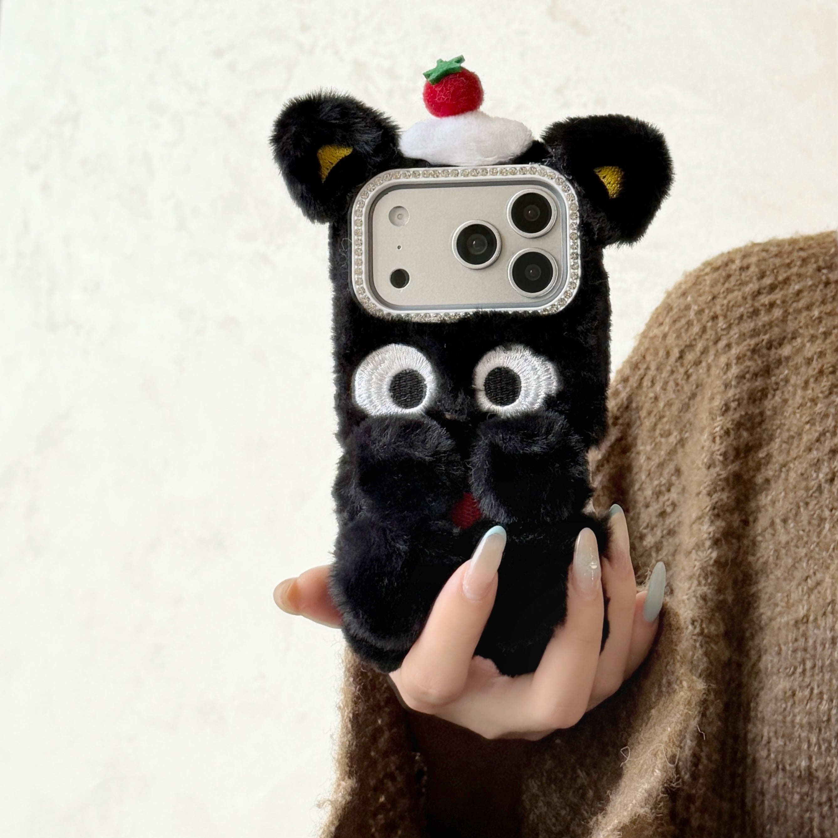 【確認画像】モフモフ　モハモハ　モコモコ　アニマル クタクタ　ワンチャン もこもこ 黒い犬 iPhone 17 16 15 14 ケース かわいい ワンちゃん