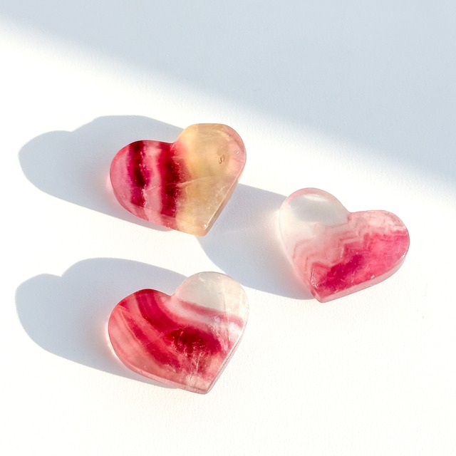 レインボーフローライト ハート 3個set 03◇ Rainbow Fluorite ◇ 天然石・鉱物・パワーストーン・インテリア
