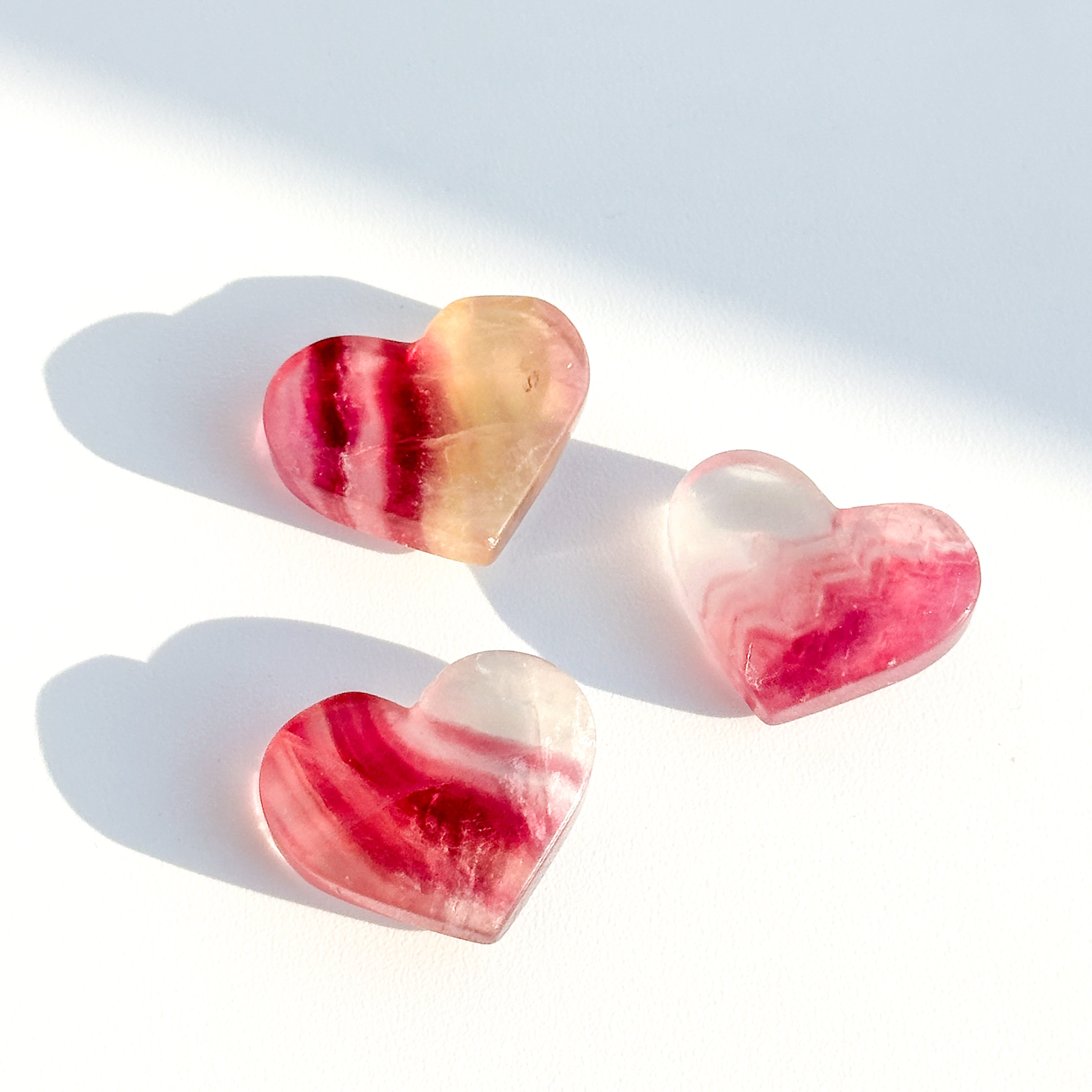 レインボーフローライト ハート 3個set 03◇ Rainbow Fluorite ◇ 天然石・鉱物・パワーストーン・インテリア