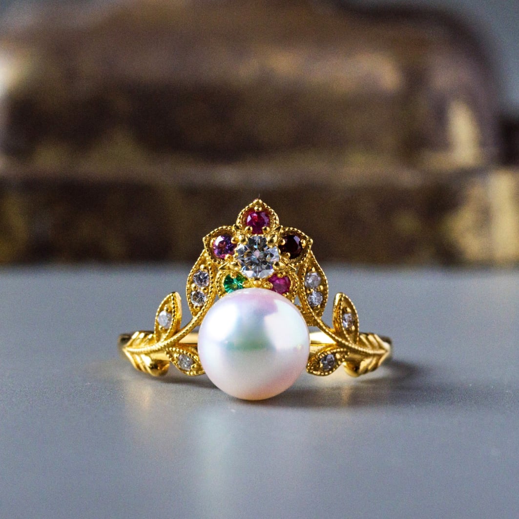 ANNEREGARD – Pearl】K18 あこや真珠リング｜わすれな草モチーフ