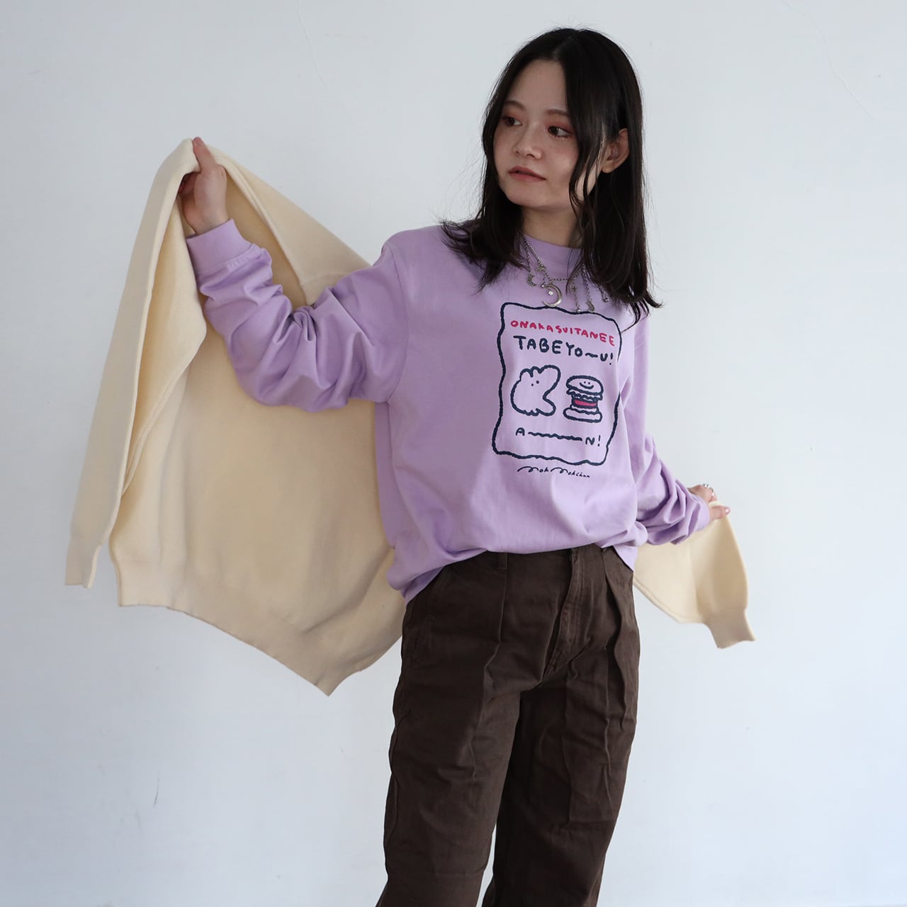 ハンバーガーとウサロンTEE/ラベンダー（MK-515) | もくもくちゃん公式