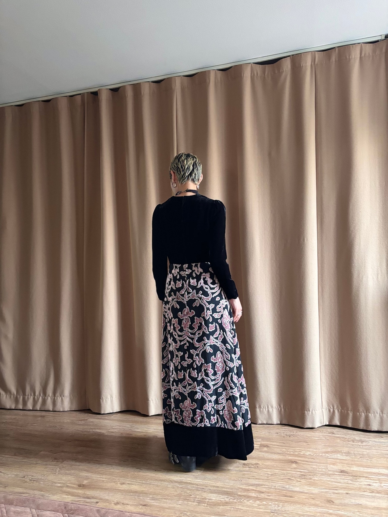 MADE IN FRANCE artistic velour long dress-5048-10