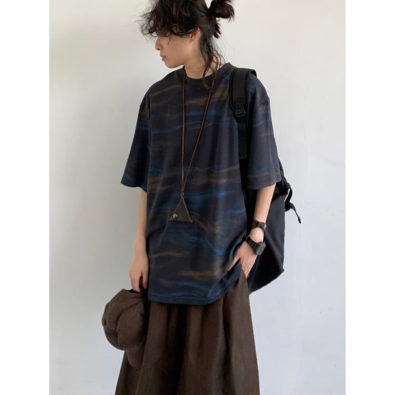 jiwuusタイダイ染めストリート半袖Tシャツ