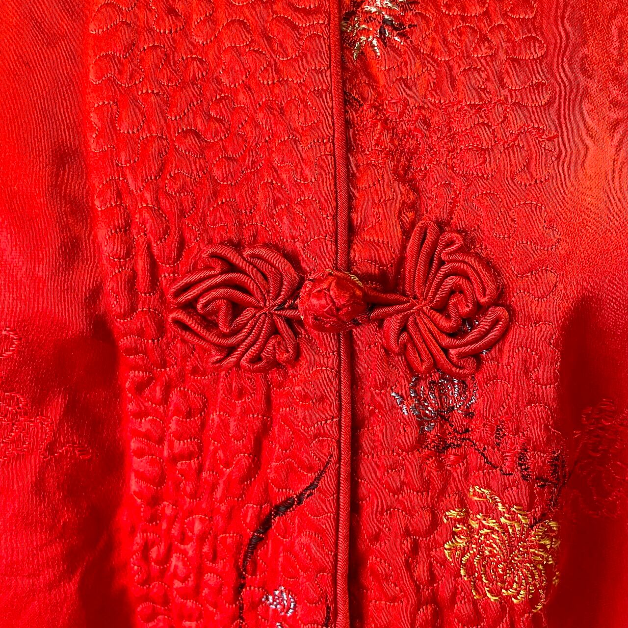 Peony ブランド シルク 牡丹 花刺繍 チャイナジャケット レディースS 
