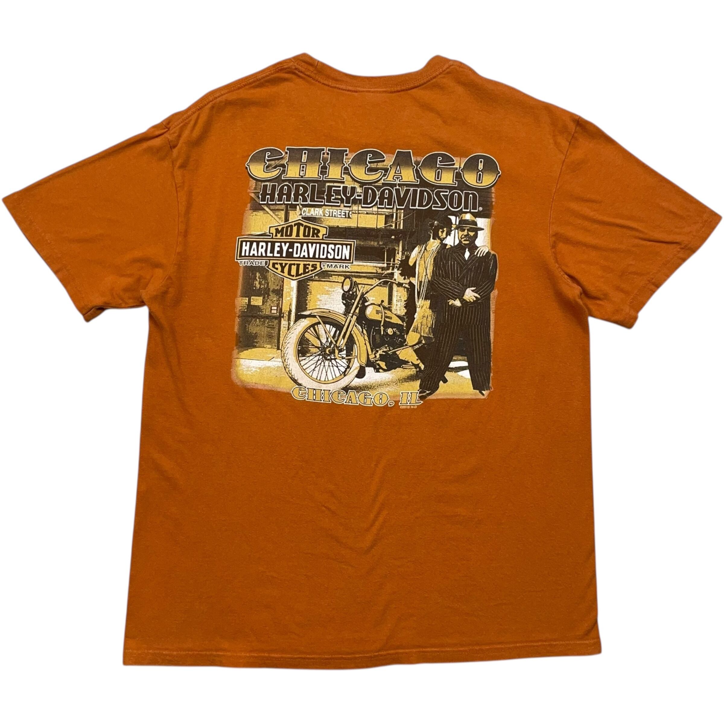 《L》 Harley-Davidson ハーレーダビッドソン Tシャツ 両面プリント オレンジ no.7698