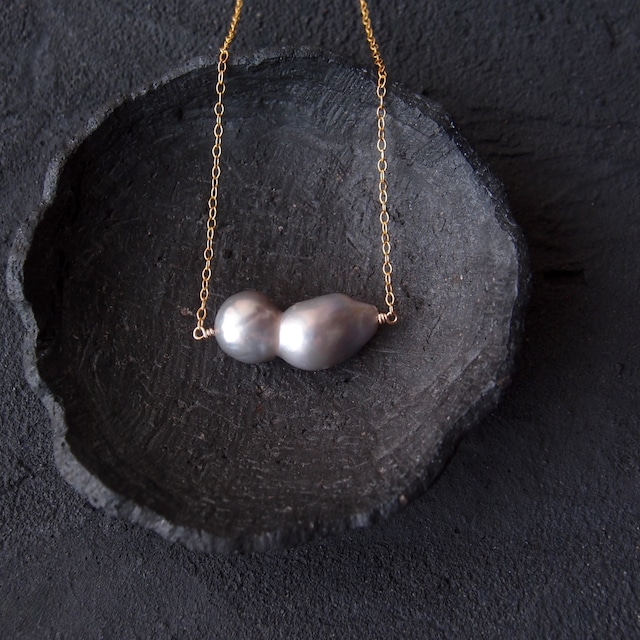 【K14gf】Twin Pearl Necklace／オイスターツインパール ネックレス（Gray）