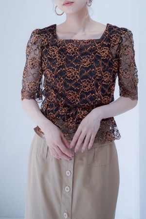 orange black lace tops