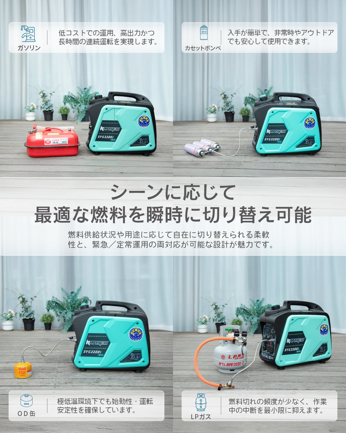 LPガス式発電機 プロパンガス式発電機 最大出力2.2kVA軽量 家庭用 超低