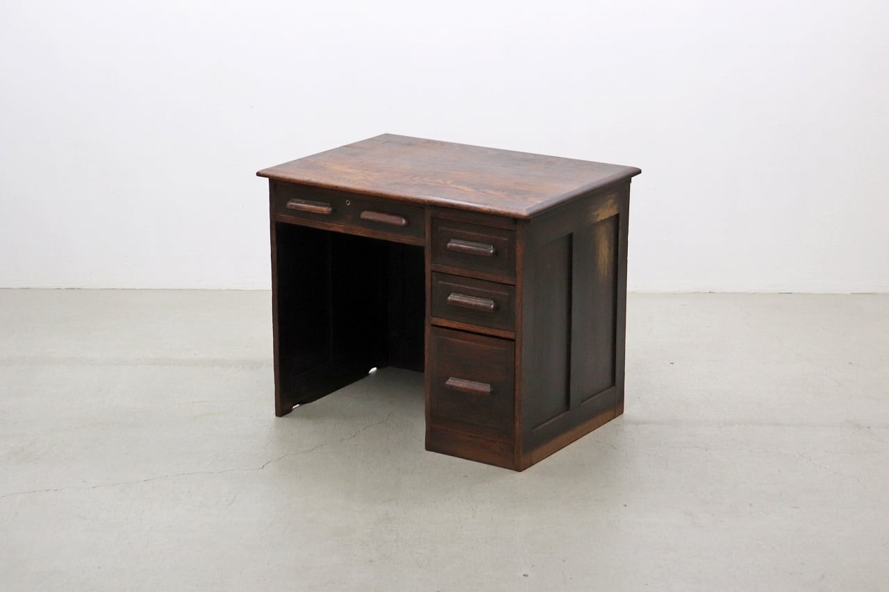 英国 イギリス オーク材 ヴィンテージ 片袖デスク 引き出し 机 書斎
