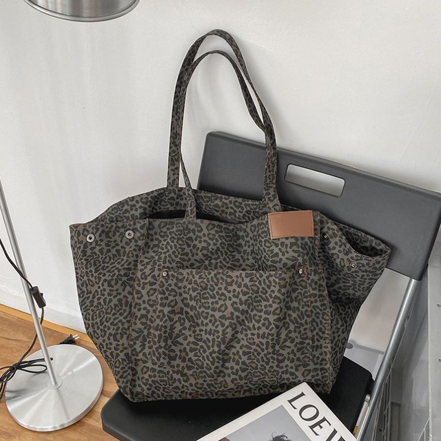 Leopard side button tote bag 2 colors　V1639