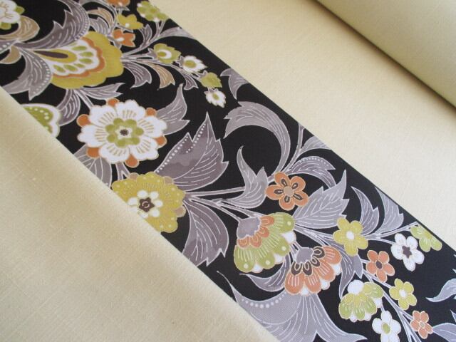 九寸名古屋帯 花更紗 黒 | きもの桜