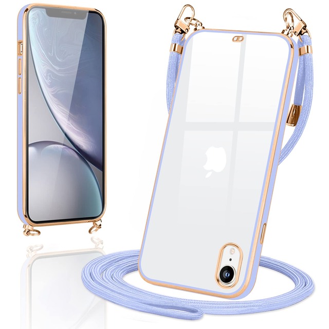 Loodoomo iPhone XR 用の ケース クリア ショルダー いphoneXR スマホケース カバー 肩掛け(クローブ 紫)