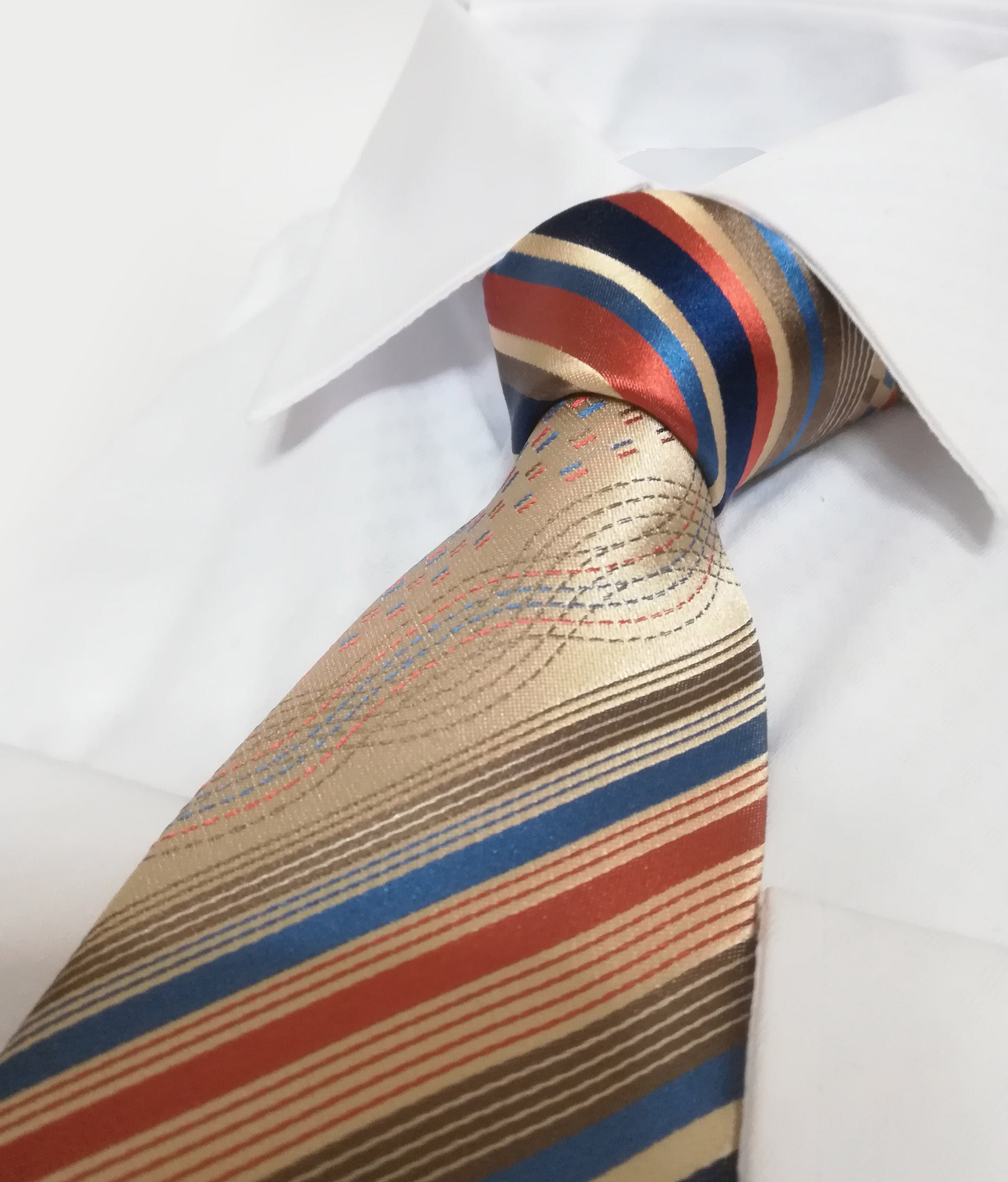 フォークアート風ストライプのネクタイFolk art＆Stripe necktie -0040 XOOG Tokyo (ズーグ東京)・オリジナル ネクタイ販売店