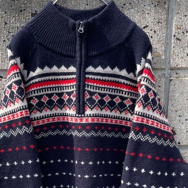 【XLサイズ】J.CREW ハーフジップ ノルディック柄 古着 ウールセーター