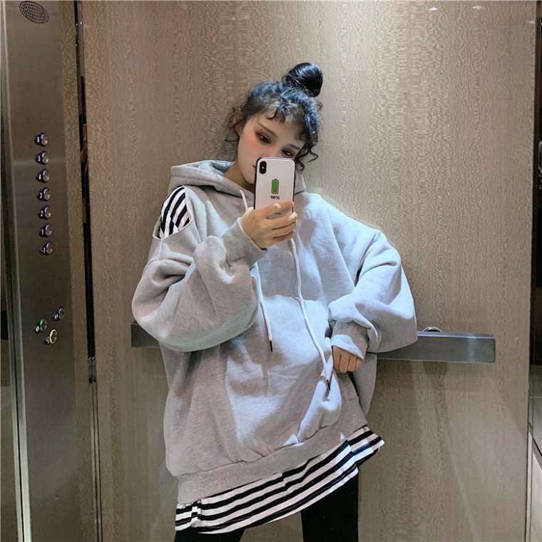 秋 冬 レディース トップス トレーナー スウェット フード付き 重ね着